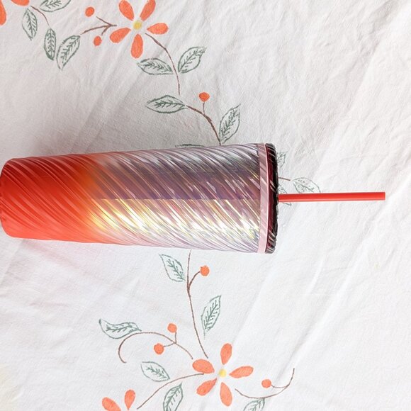 Starbucks Sunrise Swirl Cold Cup 24 oz Pearl Pink Orange Ombre Swirl NWOT - Picture 4 of 9